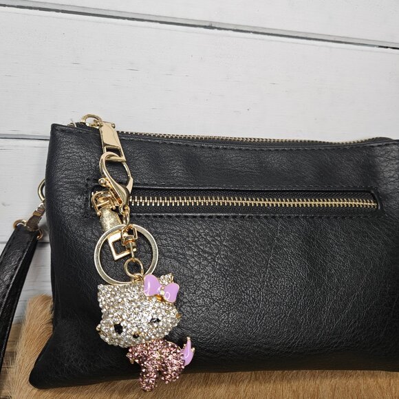 Key Chain Lavender Rhinestone Bling Kittie or Purse Charm - Picture 2 of 4